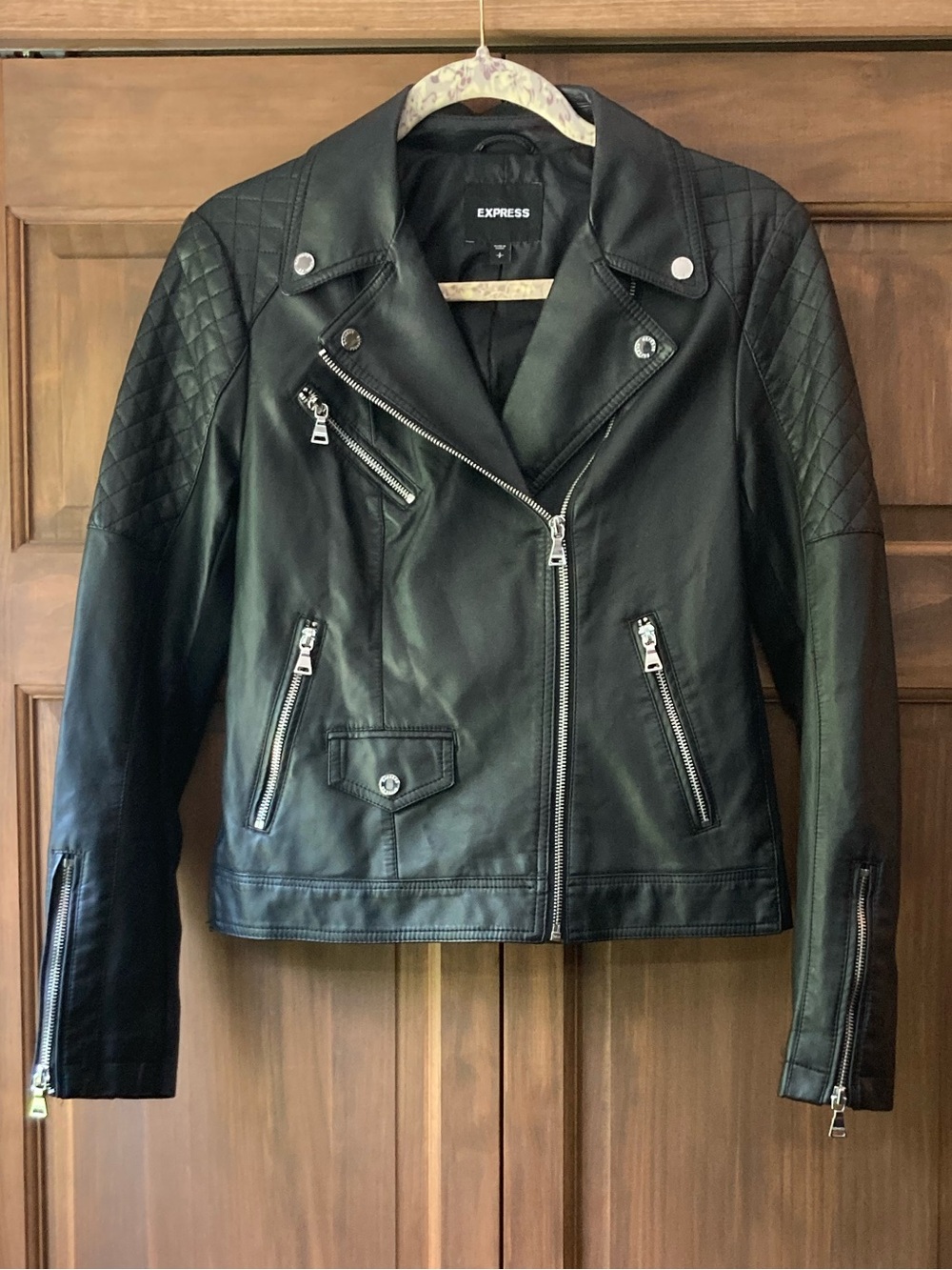 Express Asymmetrical Black Faux-Leather Zip-up Jacket Small